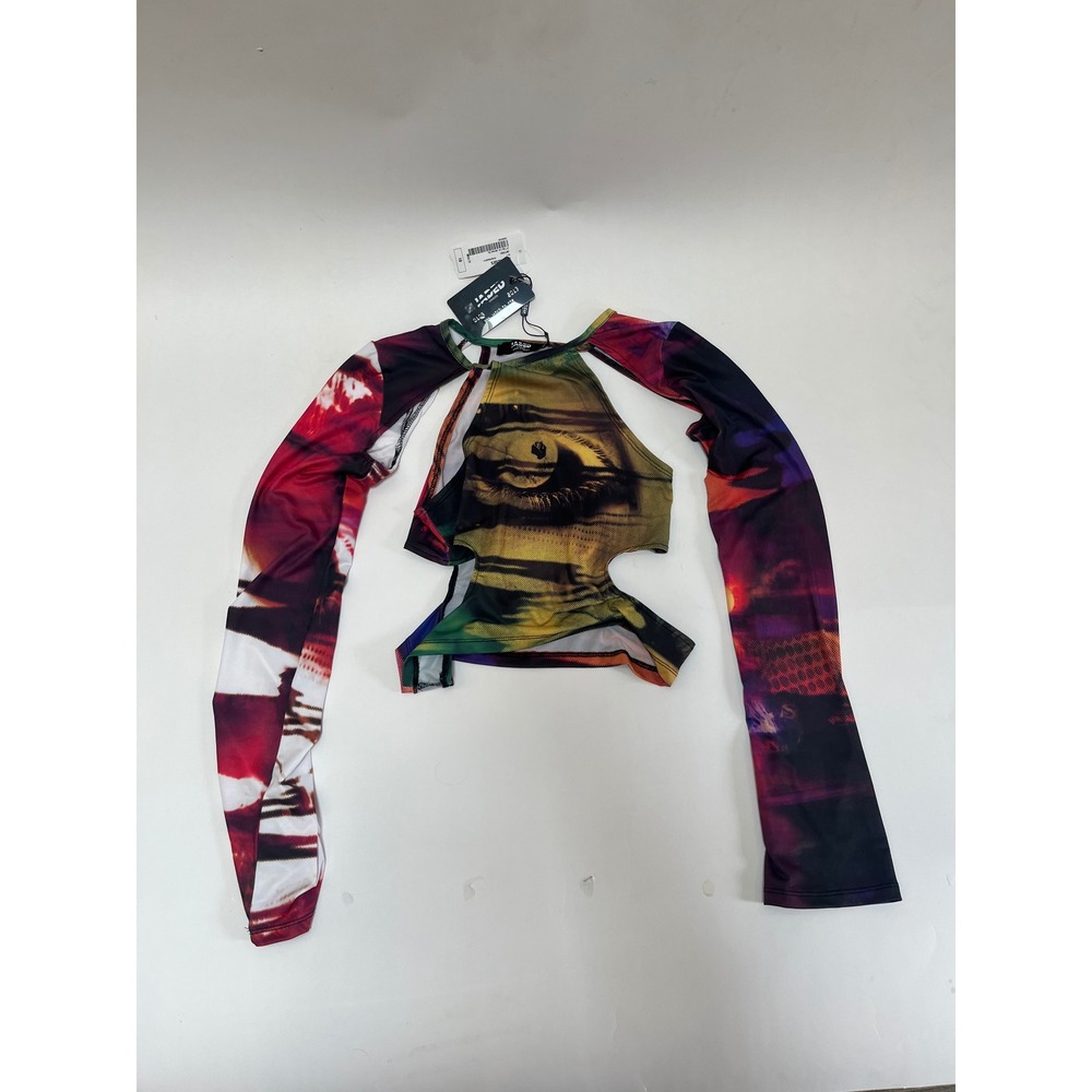 Jaded London Eye Print Cut Out Long Sleeve Crop Top Multi Color Y2K JWT2091‎